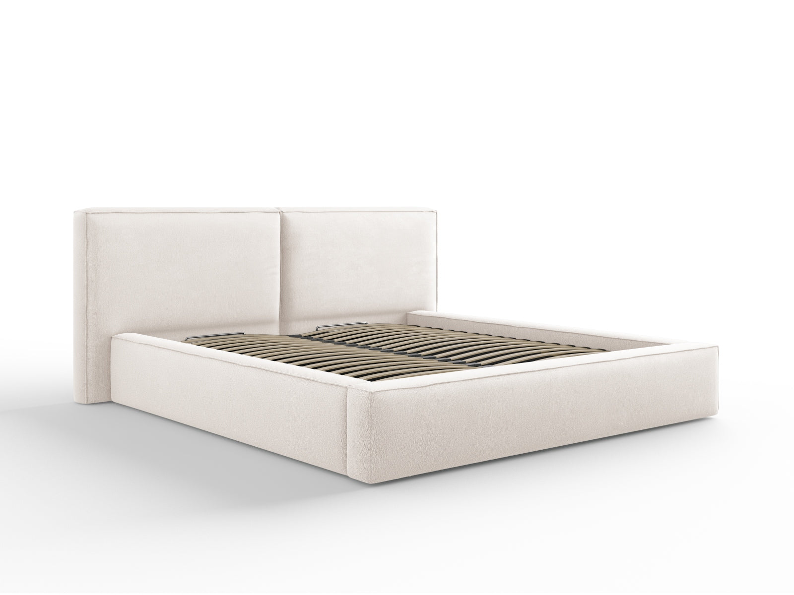 Arendal Velour Bett mit Stauraum und doppeltem Headboard 180cm in Light Beige-Megan präsentiert im Onlineshop von KAQTU Design AG. Bett ist von Cosmopolitan Design
