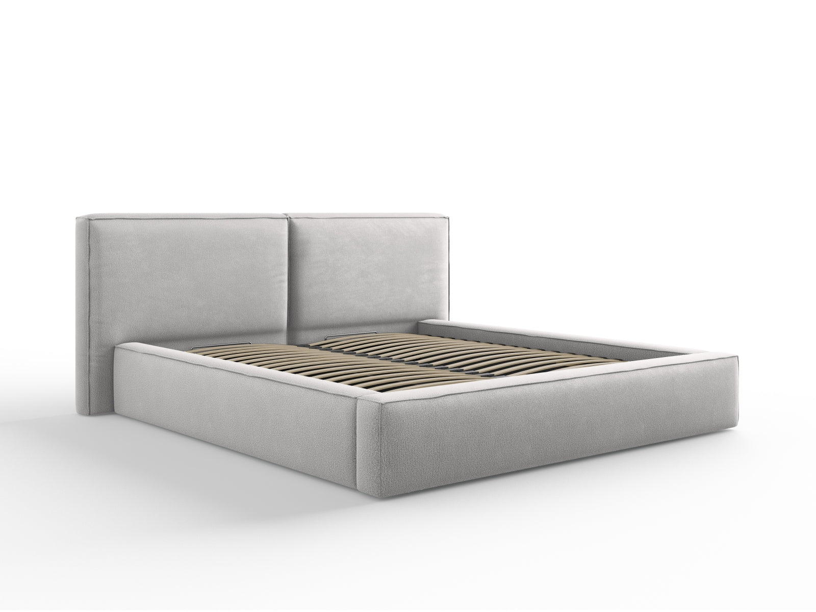 Arendal Velour Bett mit Stauraum und doppeltem Headboard 180cm in Light Grey-Megan präsentiert im Onlineshop von KAQTU Design AG. Bett ist von Cosmopolitan Design