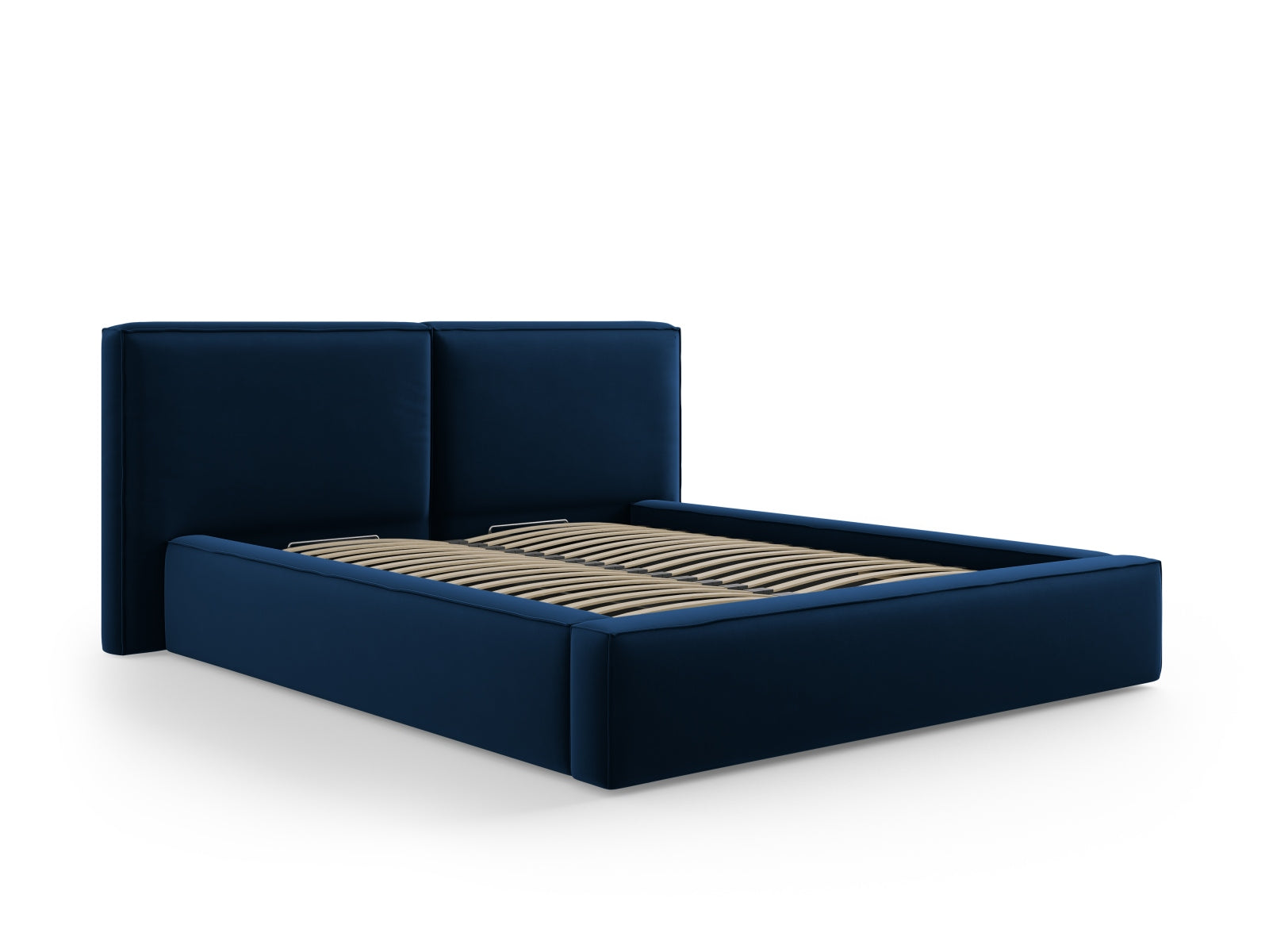 Arendal Velour Bett mit Strauaum und doppeltem Headboard  251cm in Royal Blue präsentiert im Onlineshop von KAQTU Design AG. Bett ist von Cosmopolitan Design