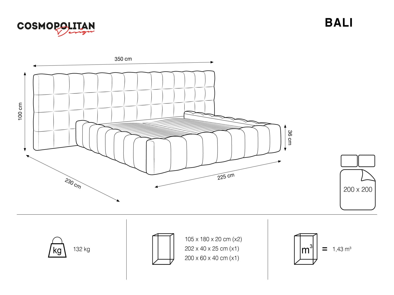 Modernes Bali Bett in Royal Blue mit doppeltem Kopfteil und integriertem Stauraum, perfekt für ein stilvolles und funktionales Schlafzimmer.