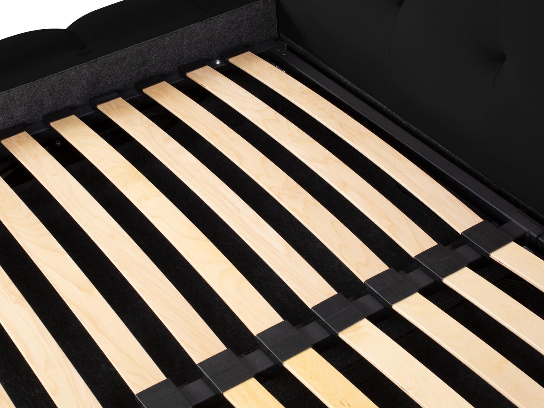 Stylisches Bali Bett mit doppeltem Kopfteil und integriertem Stauraum in Black-Bluvel, perfekt für zeitgemäße Wohnräume.