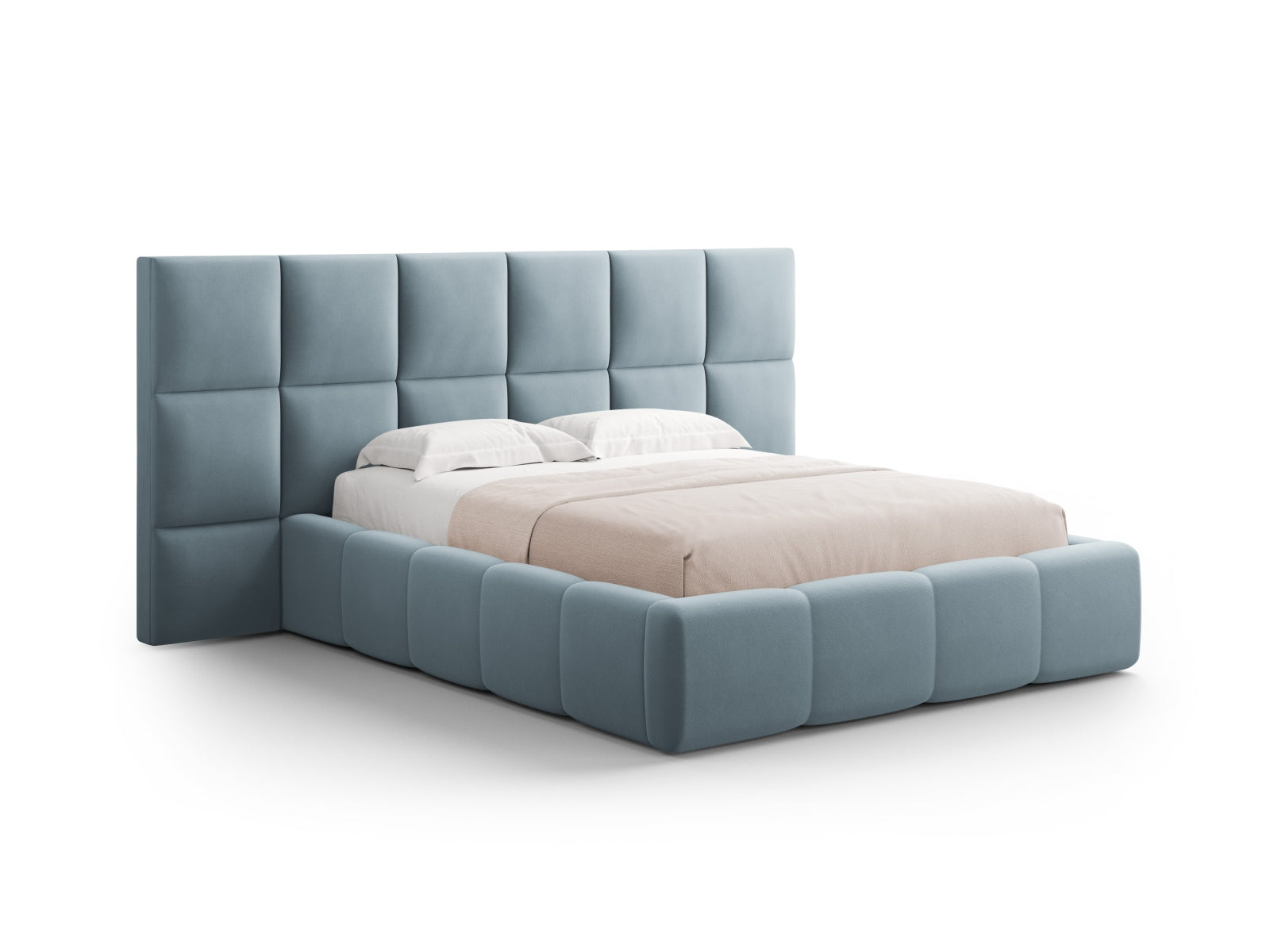 Modernes Livigno Bett mit doppeltem Kopfteil und integriertem Stauraum, 200 cm, perfekt für funktionale und stilvolle Schlafräume.