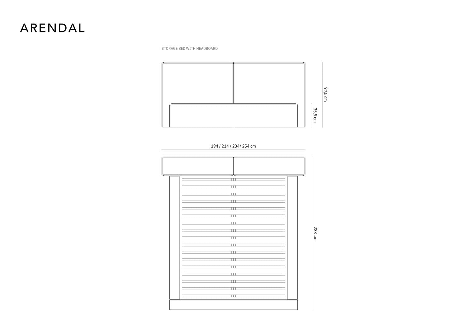 Arendal Bett mit Stauraumfunktion mit doppeltem Headboard  254cm in Light Beige präsentiert im Onlineshop von KAQTU Design AG. Bett ist von Cosmopolitan Design
