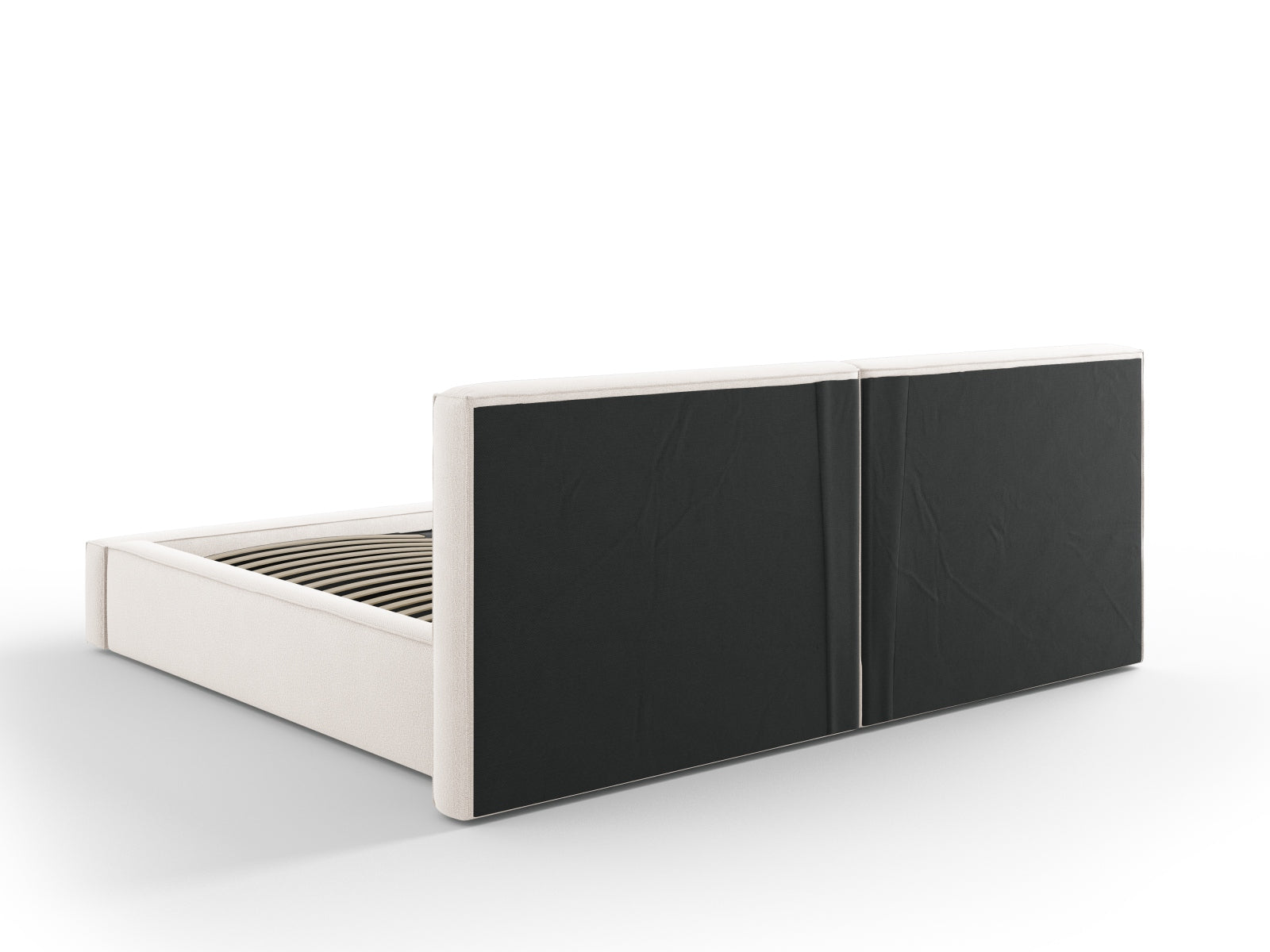 Elegantes Arendal Velour Bett in zartem Beige, bietet praktischen Stauraum und ein stilvolles doppeltes Kopfteil für maximalen Komfort.