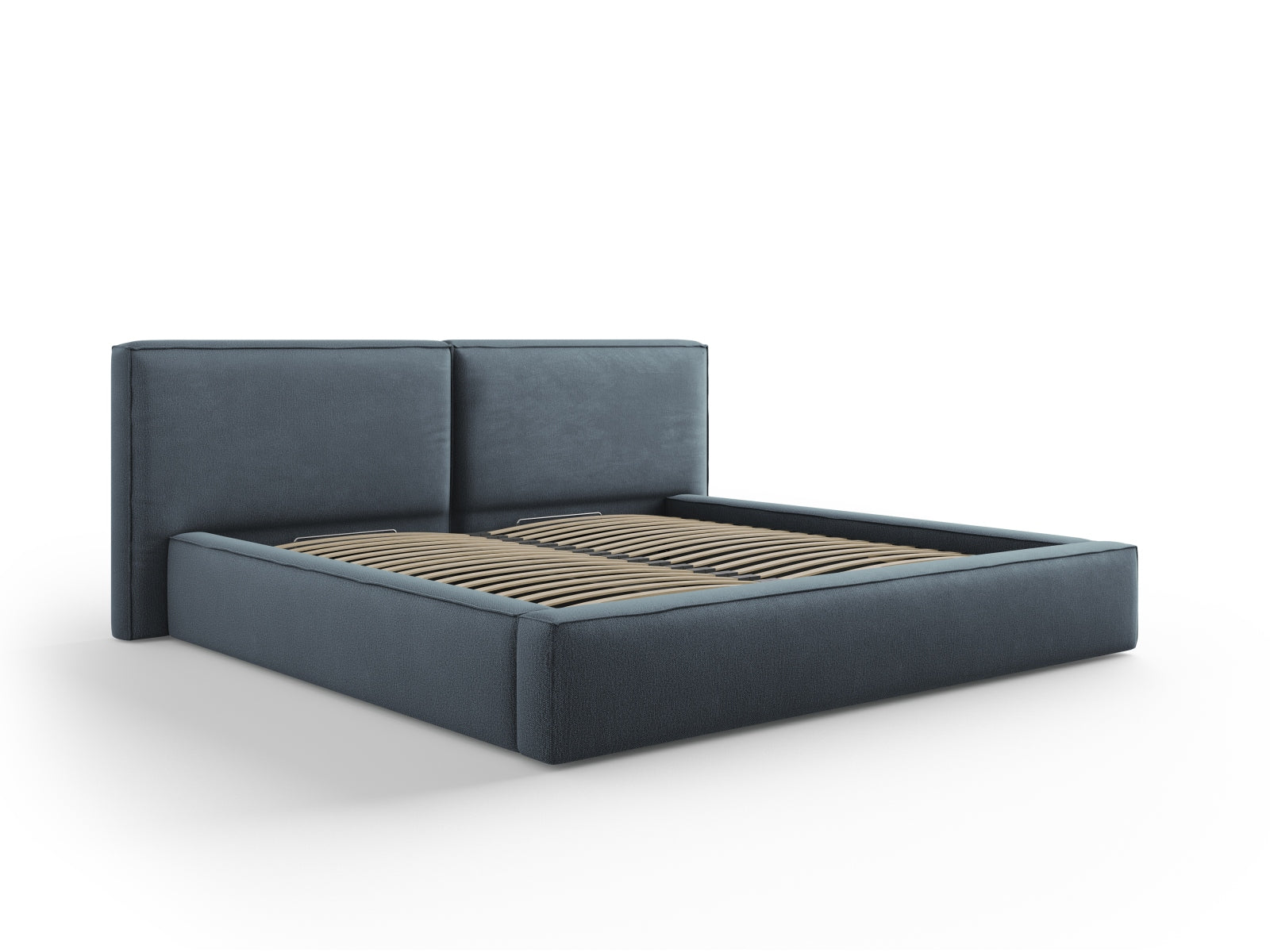 Arendal Velour Bett mit Stauraum und doppeltem Headboard 200cm in Blue-Megan präsentiert im Onlineshop von KAQTU Design AG. Bett ist von Cosmopolitan Design
