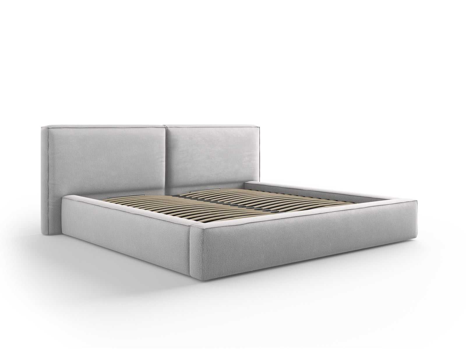 Arendal Velour Bett mit Stauraum und doppeltem Headboard 200cm in Light Grey-Megan präsentiert im Onlineshop von KAQTU Design AG. Bett ist von Cosmopolitan Design