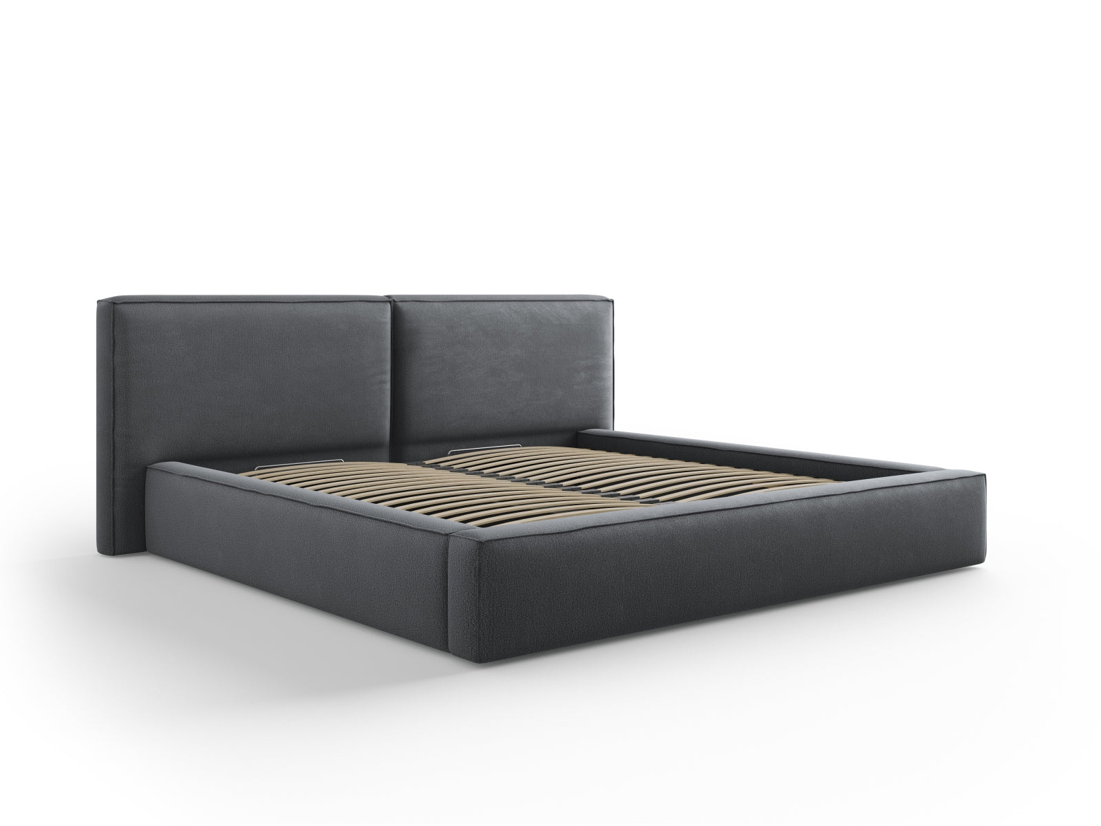 Arendal Velour Bett mit Stauraum und doppeltem Headboard 200cm in Dark Grey-Megan präsentiert im Onlineshop von KAQTU Design AG. Bett ist von Cosmopolitan Design