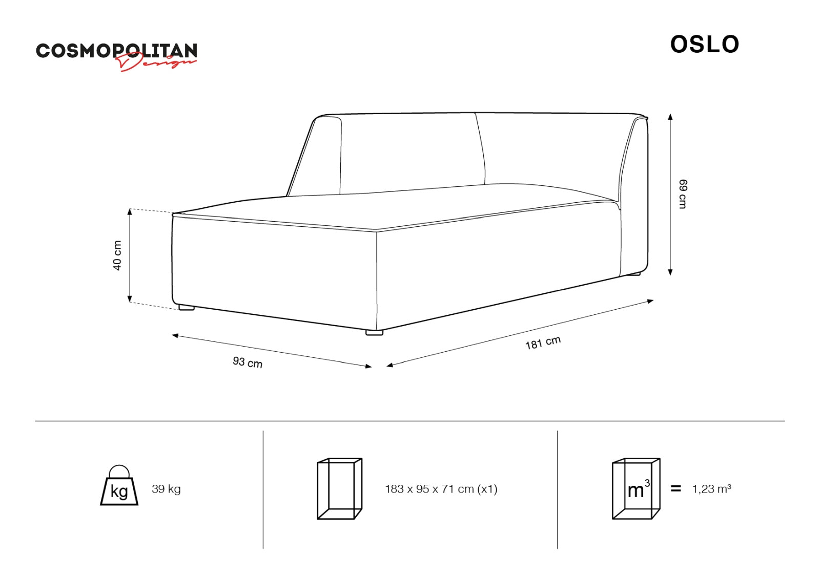 Oslo Chaise Longue links 1 Sitzer in Dark Grey präsentiert im Onlineshop von KAQTU Design AG. Modulares Sofa ist von Cosmopolitan Design