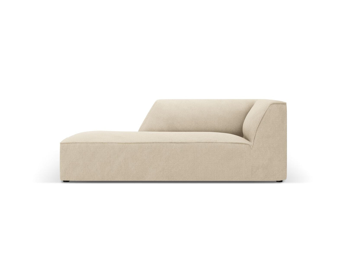 Chaiselongue Siena links, 1-Sitzer 181cm, Cordstoff Scala in Light Beige, Massivholzrahmen, schwarze Kunststoffbeine, niedrige Rückenlehne.
