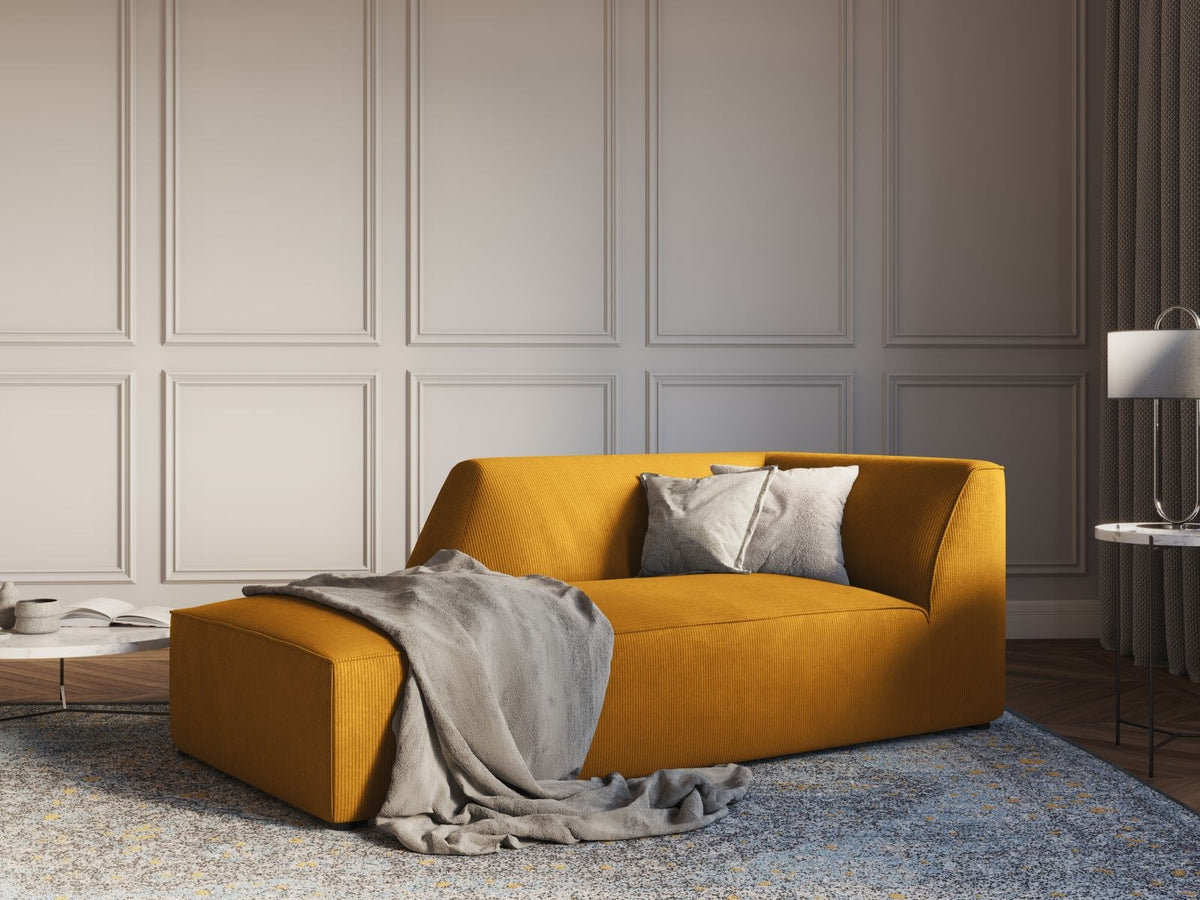 Chaiselongue Siena links, 1-Sitzer 181cm, Cordstoff Scala in Light Beige, Massivholzrahmen, schwarze Kunststoffbeine, niedrige Rückenlehne.