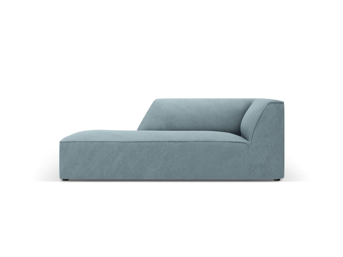 Chaiselongue Siena links, 1-Sitzer 181cm, Cordstoff Scala in Light Beige, Massivholzrahmen, schwarze Kunststoffbeine, niedrige Rückenlehne.