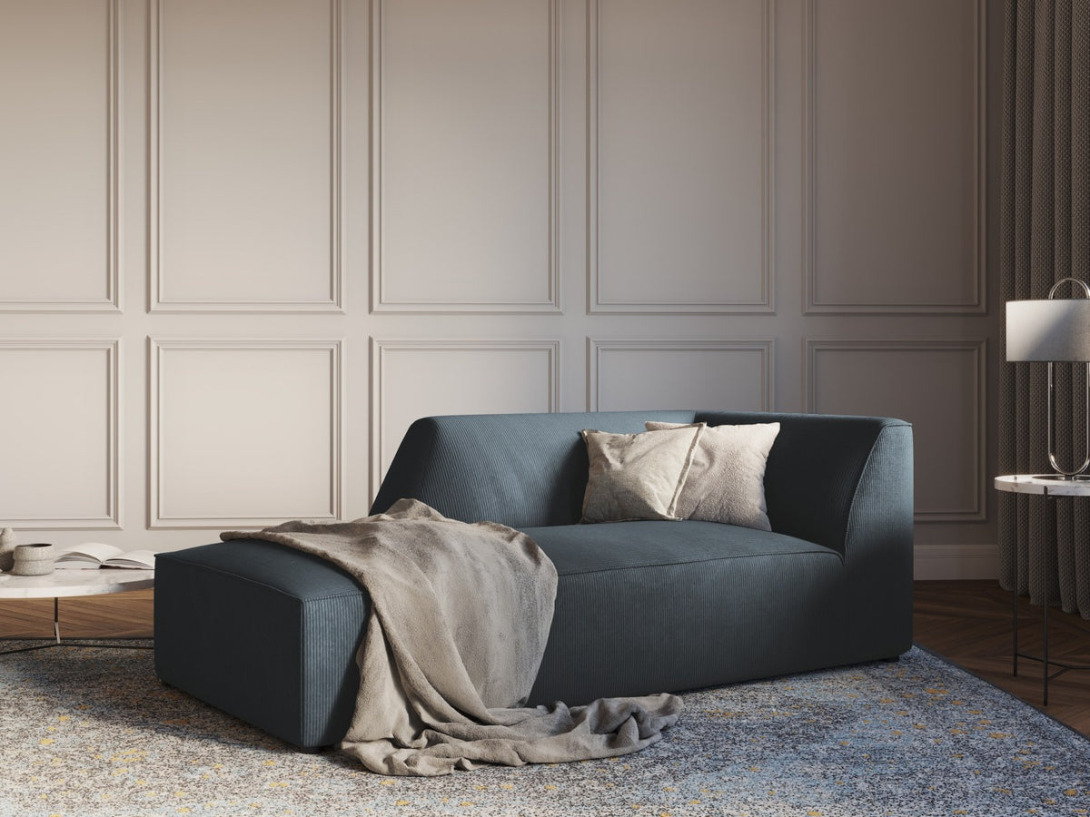 Chaiselongue Siena links, 1-Sitzer 181cm, Cordstoff Scala in Light Beige, Massivholzrahmen, schwarze Kunststoffbeine, niedrige Rückenlehne.