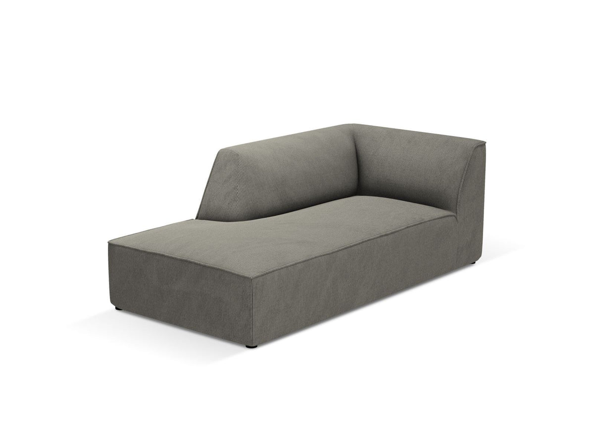 Chaiselongue Siena links, 1-Sitzer 181cm, Cordstoff Scala in Light Beige, Massivholzrahmen, schwarze Kunststoffbeine, niedrige Rückenlehne.
