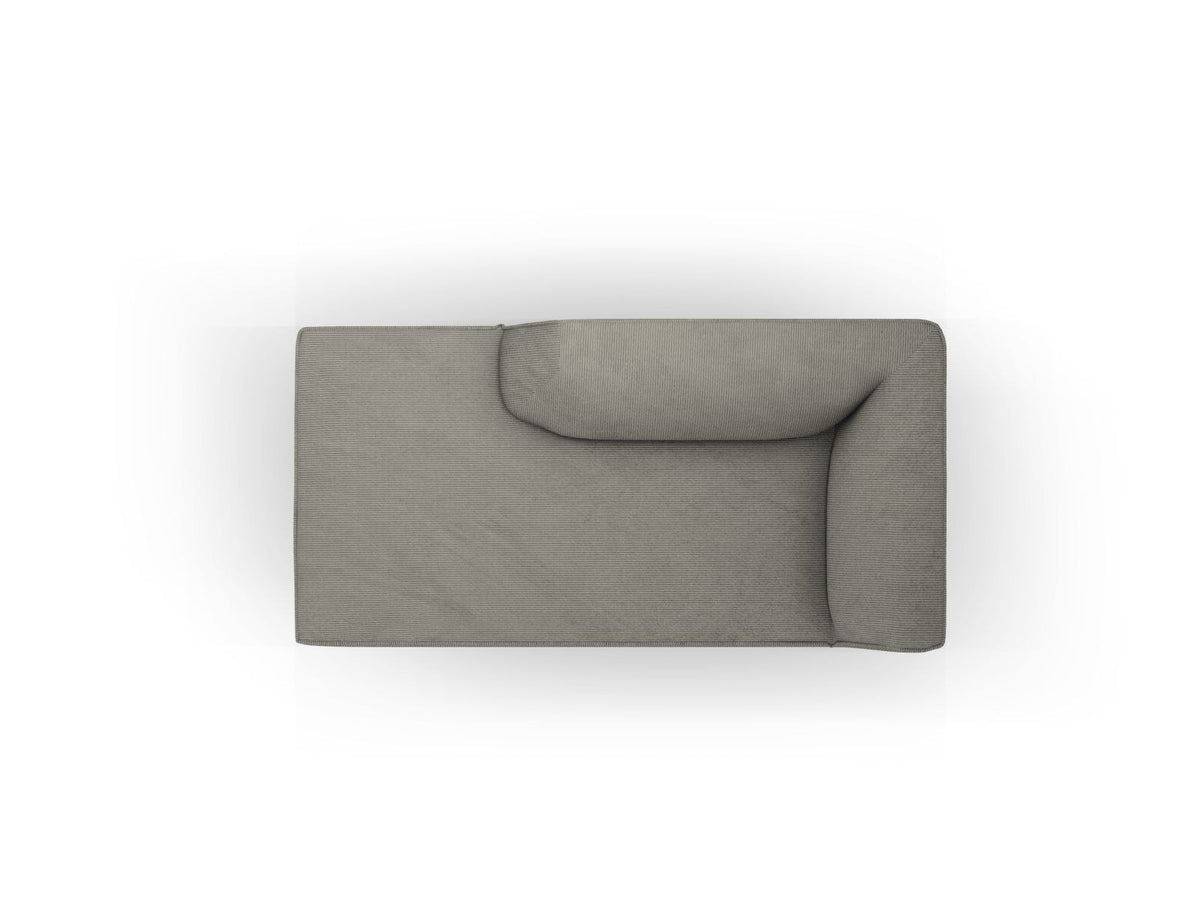Chaiselongue Siena links, 1-Sitzer 181cm, Cordstoff Scala in Light Beige, Massivholzrahmen, schwarze Kunststoffbeine, niedrige Rückenlehne.