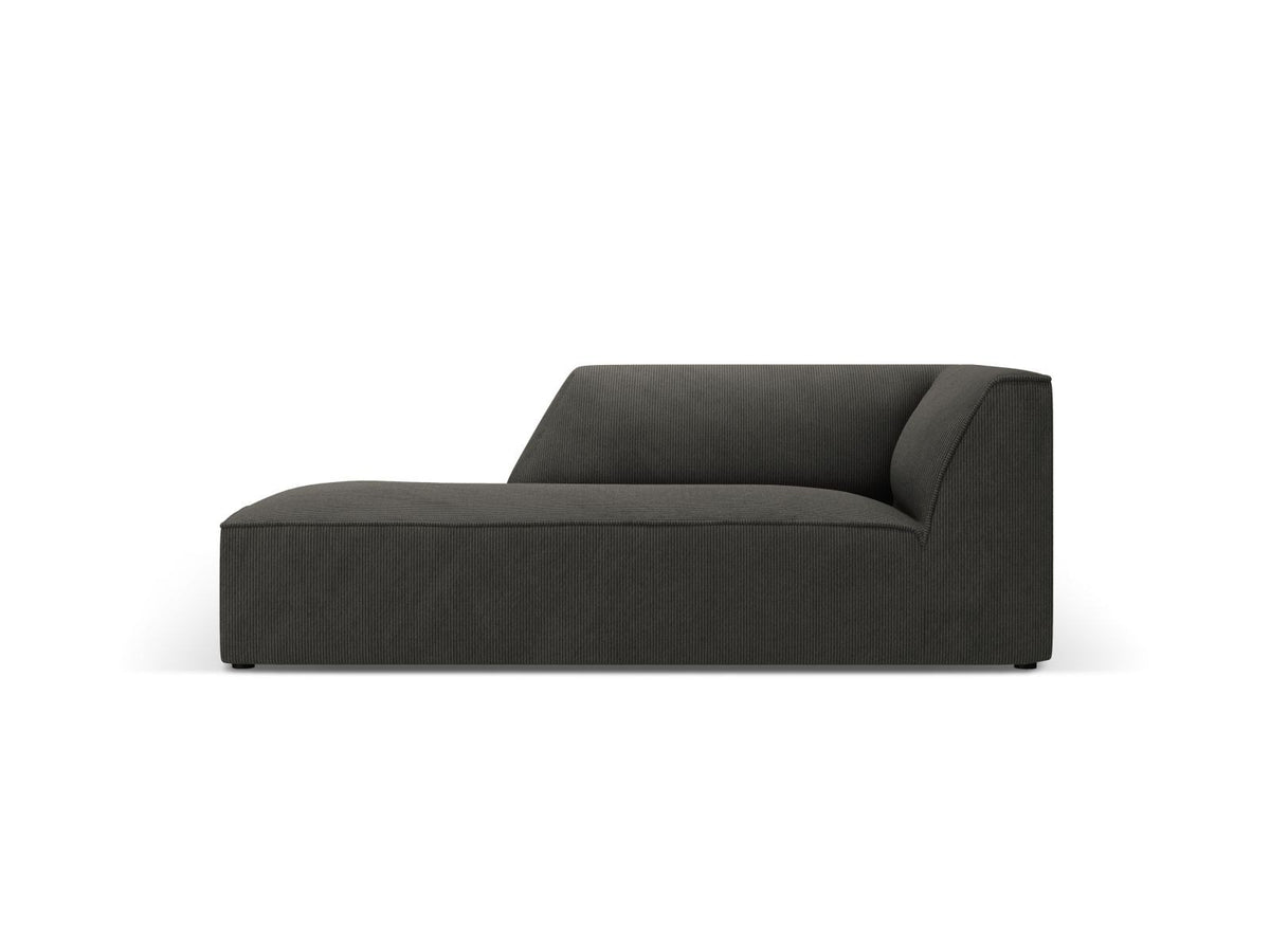 Chaiselongue Siena links, 1-Sitzer 181cm, Cordstoff Scala in Light Beige, Massivholzrahmen, schwarze Kunststoffbeine, niedrige Rückenlehne.