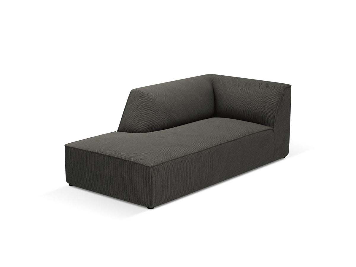 Chaiselongue Siena links, 1-Sitzer 181cm, Cordstoff Scala in Light Beige, Massivholzrahmen, schwarze Kunststoffbeine, niedrige Rückenlehne.