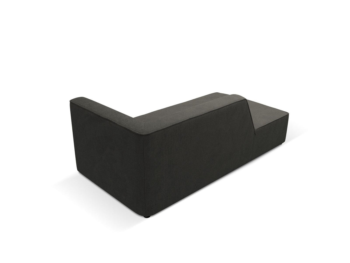 Chaiselongue Siena links, 1-Sitzer 181cm, Cordstoff Scala in Light Beige, Massivholzrahmen, schwarze Kunststoffbeine, niedrige Rückenlehne.