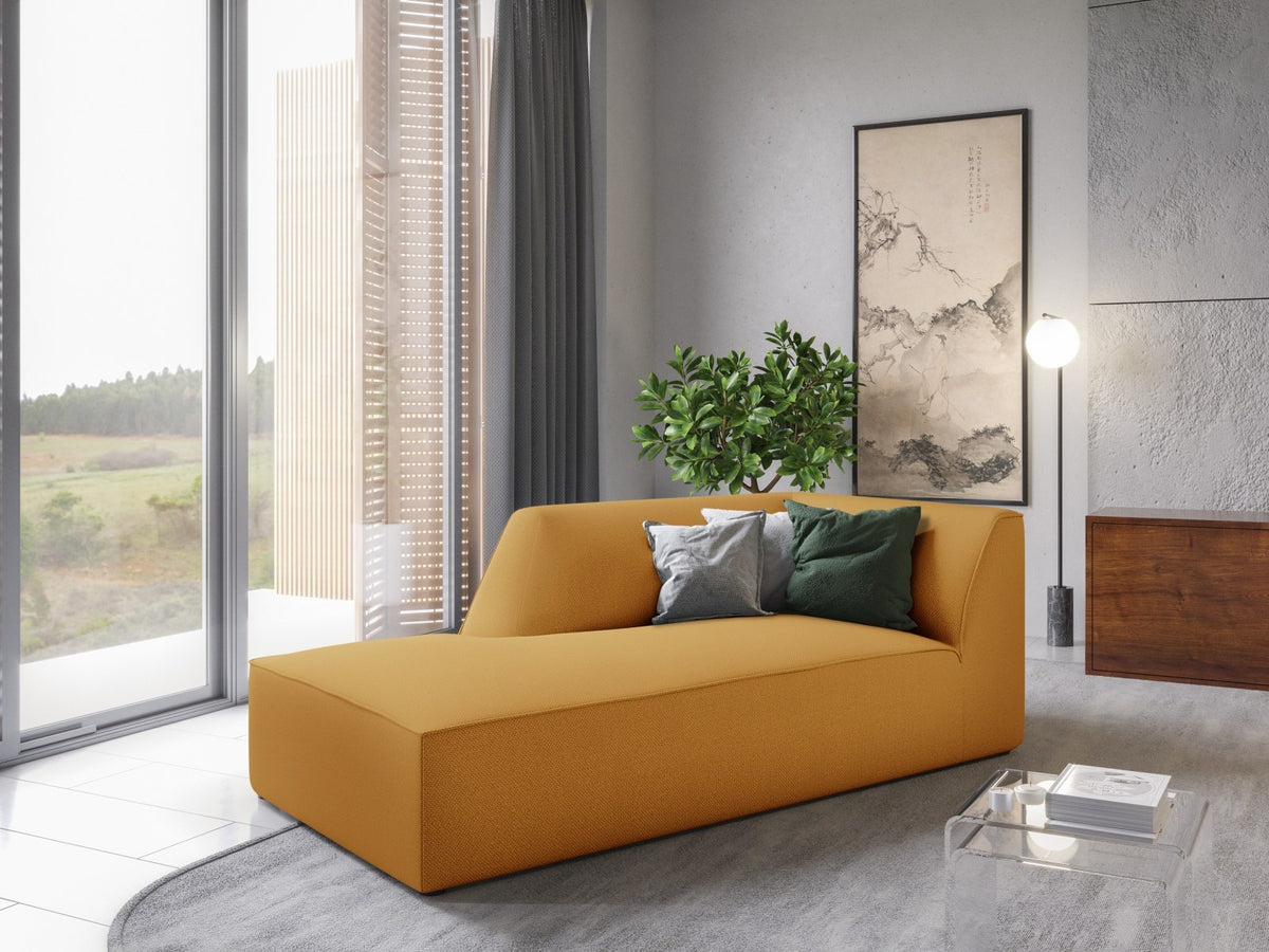 Chaiselongue Siena links, 1-Sitzer 181cm, Cordstoff Scala in Light Beige, Massivholzrahmen, schwarze Kunststoffbeine, niedrige Rückenlehne.