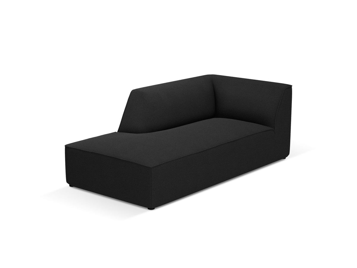 Chaiselongue Siena links, 1-Sitzer 181cm, Cordstoff Scala in Light Beige, Massivholzrahmen, schwarze Kunststoffbeine, niedrige Rückenlehne.