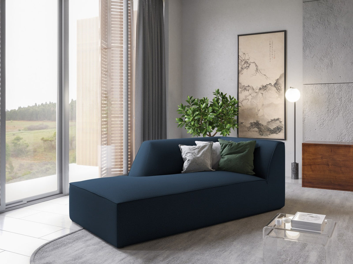 Chaiselongue Siena links, 1-Sitzer 181cm, Cordstoff Scala in Light Beige, Massivholzrahmen, schwarze Kunststoffbeine, niedrige Rückenlehne.