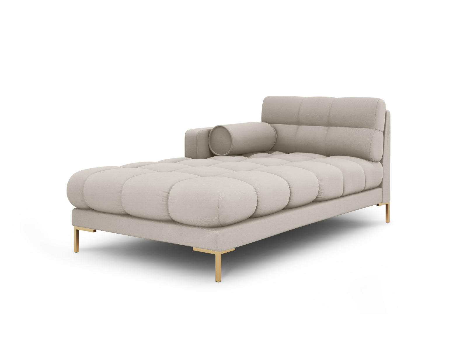 Stilvolle 1-Sitzer Chaise Longue links Bali in zartem Beige-Neve, perfekt für moderne Wohnkonzepte und gemütliche Entspannungsecken.