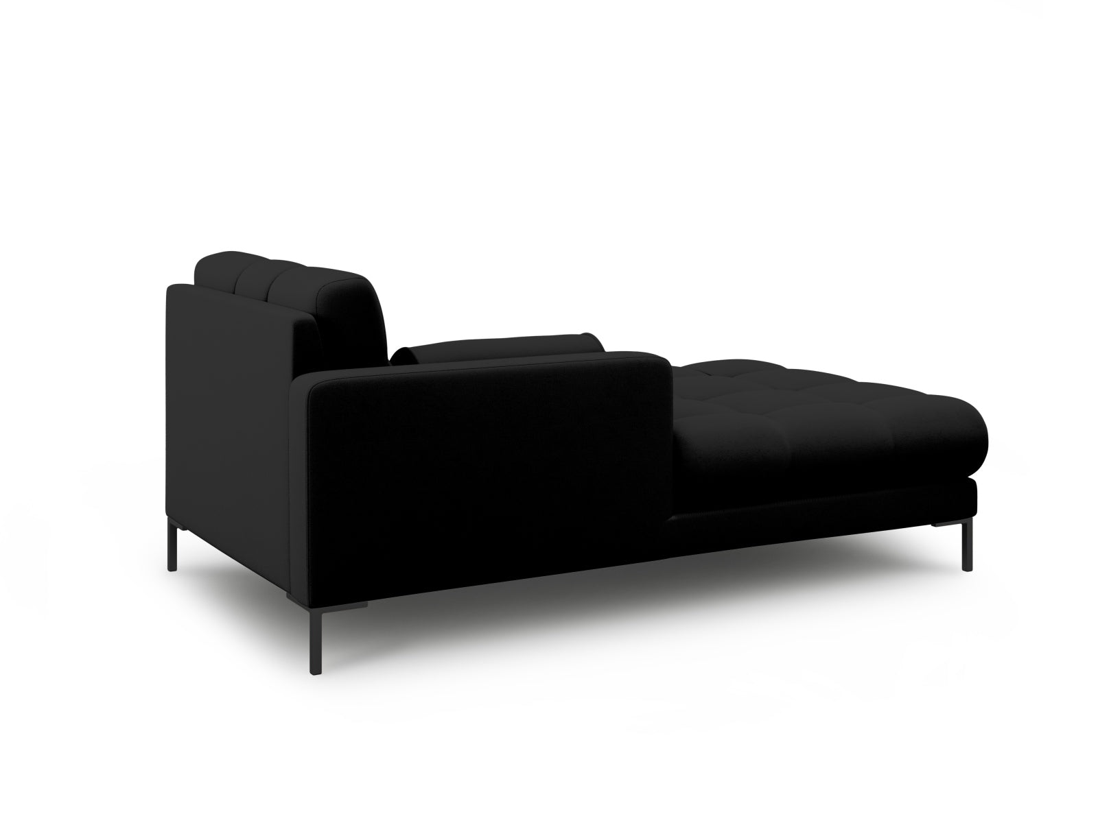 Elegante linke Chaise Longue Bali in Schwarz und Neve, ideal für stilvolle Wohnräume. Teil der modularen Sofaserie von Cosmopolitan Design.