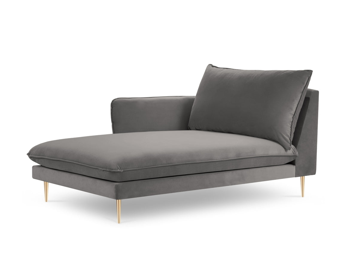 Vienna Velour Sofa Chaise Lounge links 1 Sitz 110cm in Light Grey/Gold-Bluvel präsentiert im Onlineshop von KAQTU Design AG. L-Sofa links ist von Cosmopolitan Design