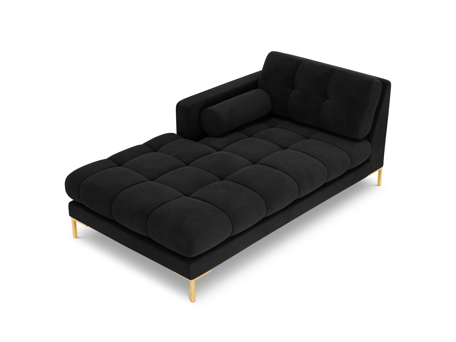 Stilvolle linke Chaise Longue Bali in Black-Bluvel, perfekt für gemütliche Stunden und zeitgemäße Einrichtung. Teil des modularen Sofas von Cosmopolitan Design.