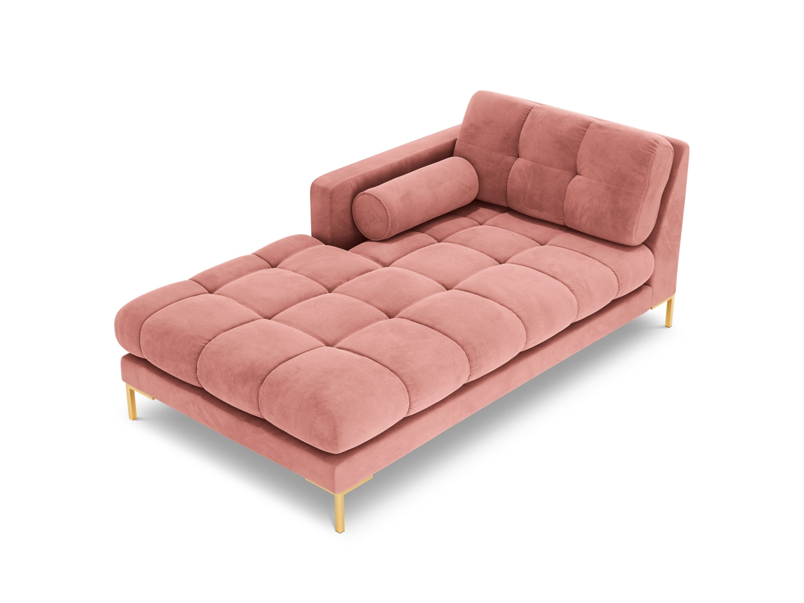 Stylische linke Chaise Longue Bali in strahlendem Pink-Bluvel, perfekt für moderne Wohnkonzepte und gemütliche Entspannungsecken.