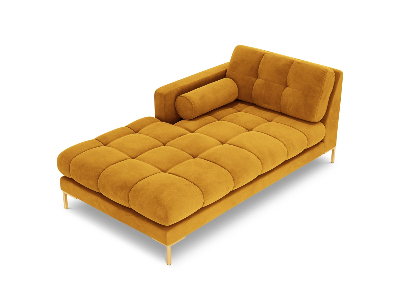 Elegante linke Chaise Longue Bali in leuchtendem Gelb, perfekt für trendbewusste Wohnkonzepte und entspannende Rückzugsorte.