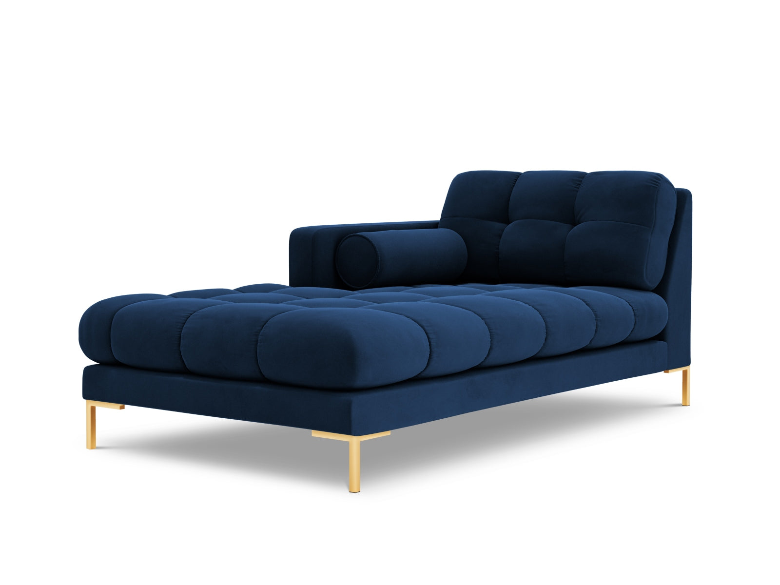 Elegante linke Chaise Longue Bali in Royal Blue-Bluvel, ideal für stilvolle Wohnräume und entspannte Momente. Teil des modularen Sofas.