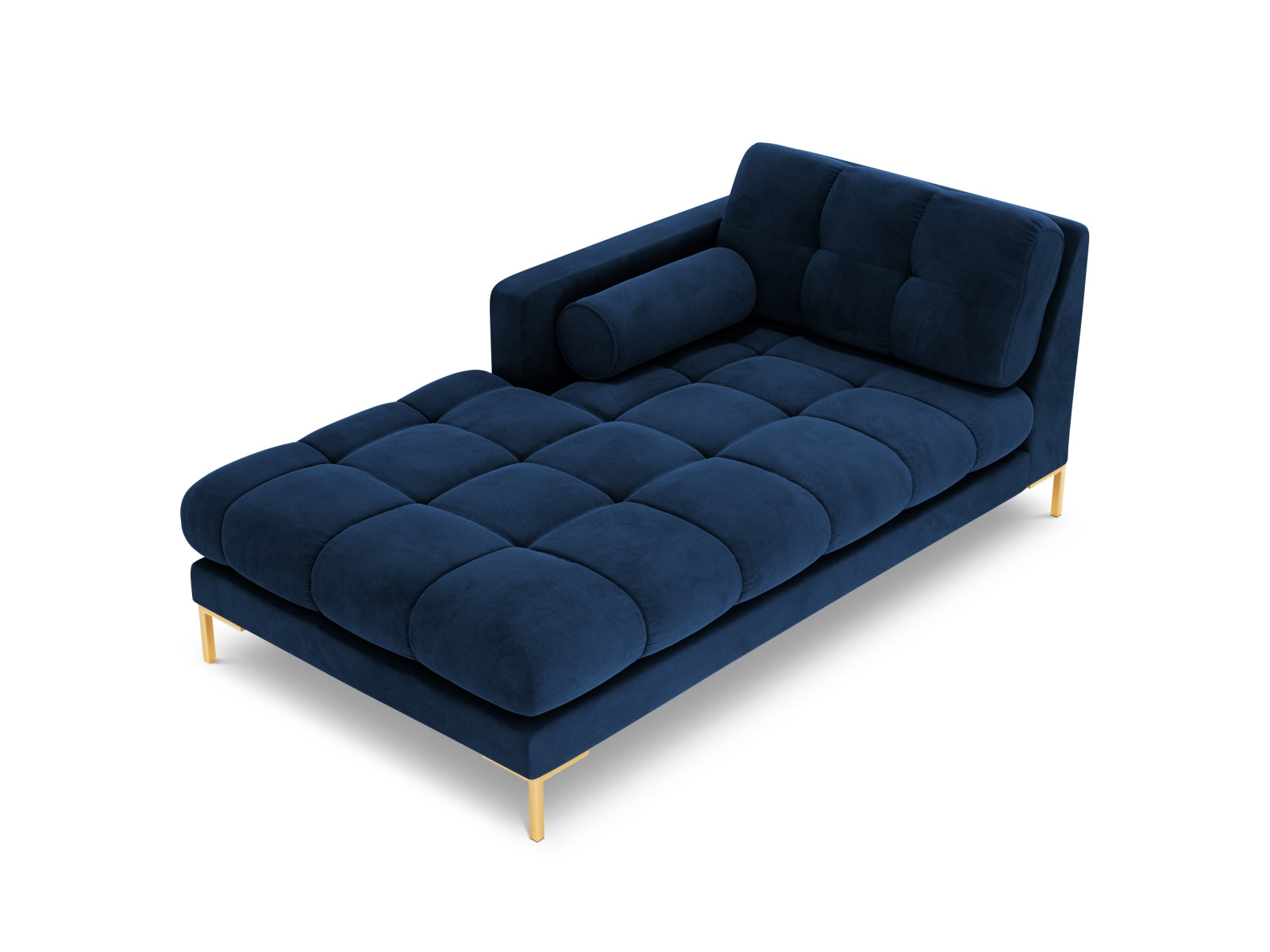 Moderne linke Chaise Longue Bali in Royal Blue-Bluvel, perfekt für gemütliche Ecken und stilvolle Einrichtung. Teil des modularen Sofas.