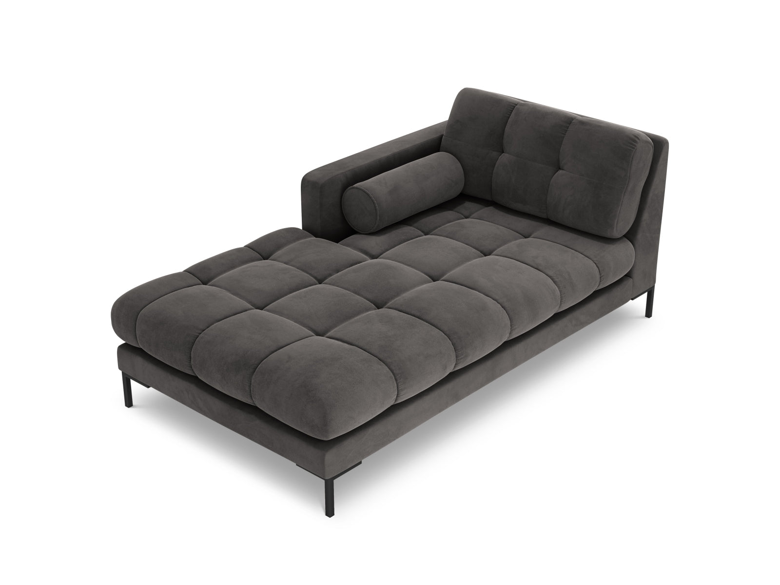 Elegante 1-Sitzer Chaise Longue links Bali in Dunkelgrau-Bluvel, ideal für stilvolle Wohnräume, präsentiert von Cosmopolitan Design.