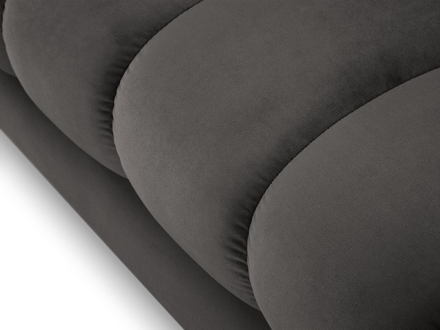 Moderne linke Chaise Longue Bali in edlem Dunkelgrau-Bluvel, perfekt für gemütliche Leseecken und stilvolle Einrichtung.