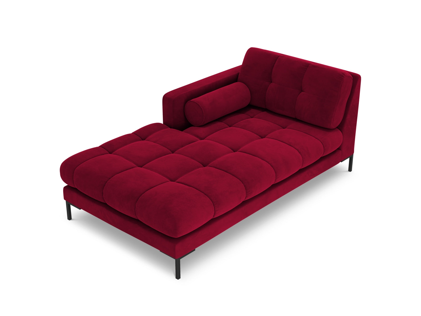 Elegante linke Chaise Longue Bali in Red-Bluvel, ideal für stilvolle Wohnräume. Teil der modularen Sofaserie von Cosmopolitan Design.