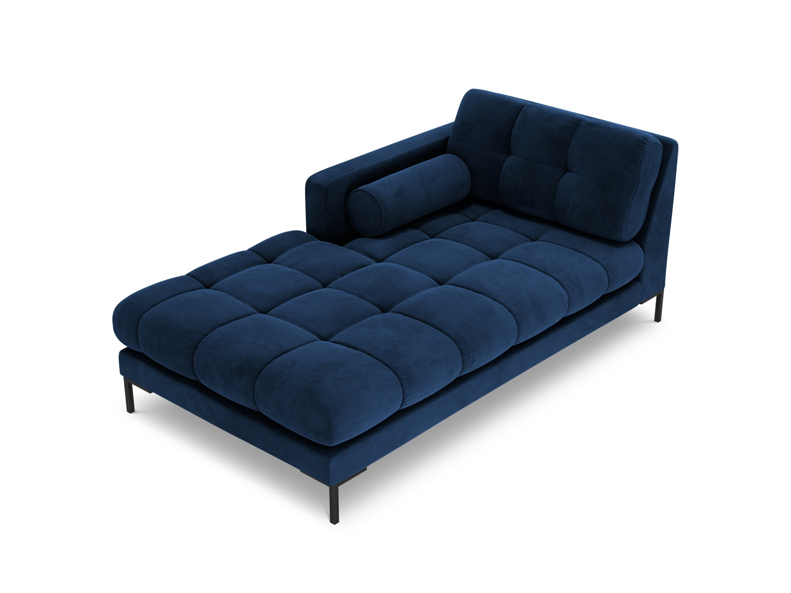 Elegante linke Chaise Longue Bali in Royal Blue-Bluvel, ideal für stilvolle Wohnräume. Teil des modularen Sofas von Cosmopolitan Design.