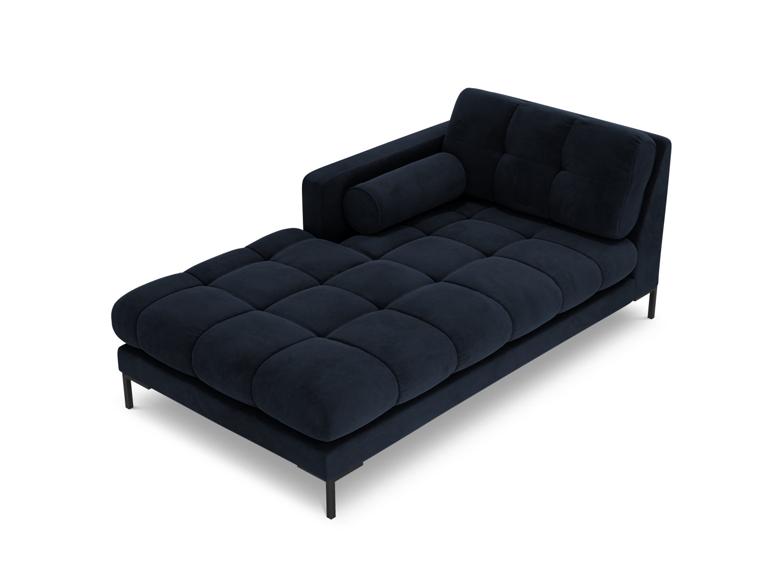 Elegante linke Chaise Longue Bali in Dunkelblau, ideal für stilvolle Wohnräume. Teil des modularen Sofas von Cosmopolitan Design.
