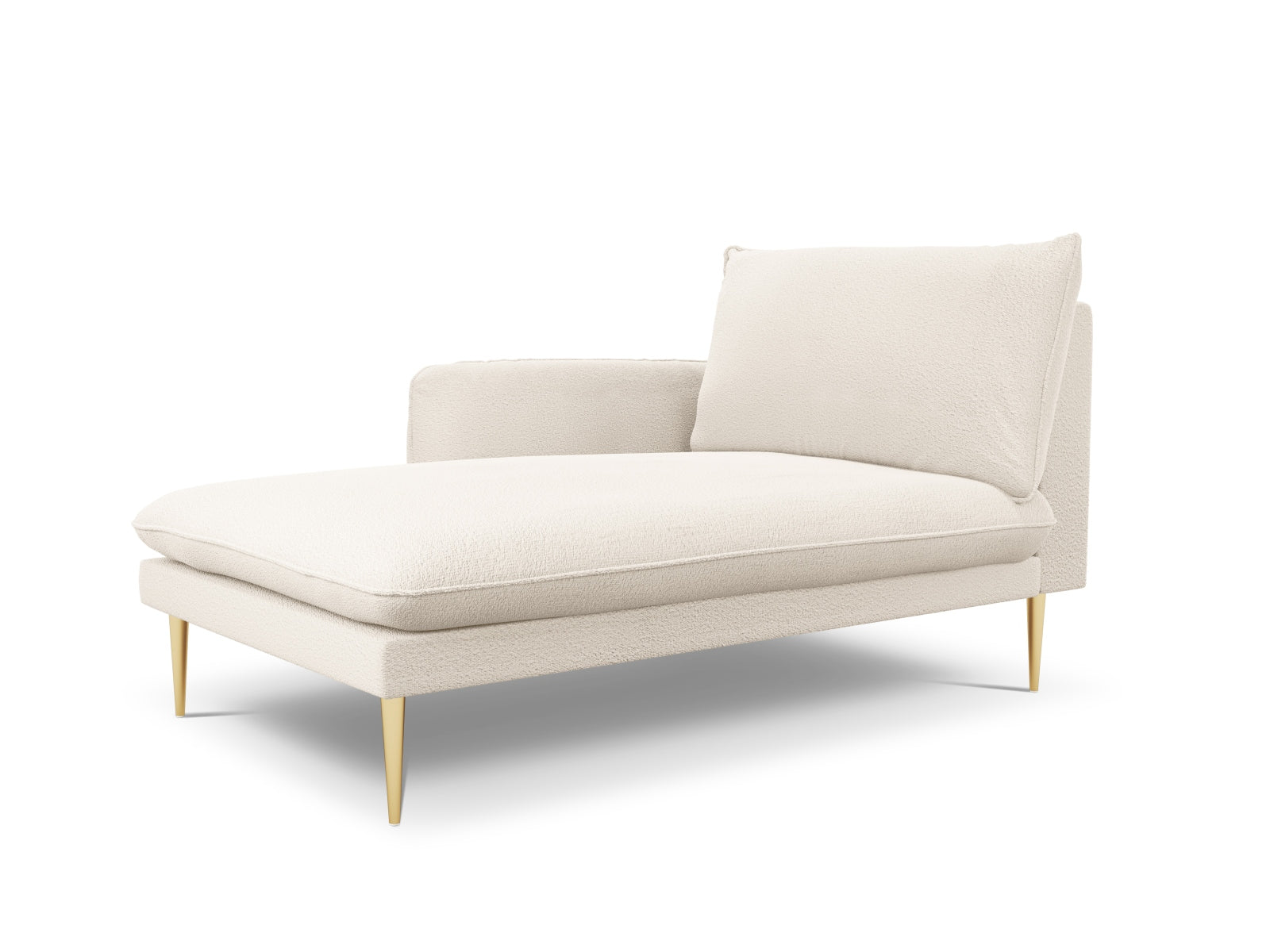 Stilvolles L-Sofa links im Boucle-Design, 110 cm, in sanften Beigetönen mit goldenen Akzenten, perfekt für zeitgemäße Inneneinrichtungen.