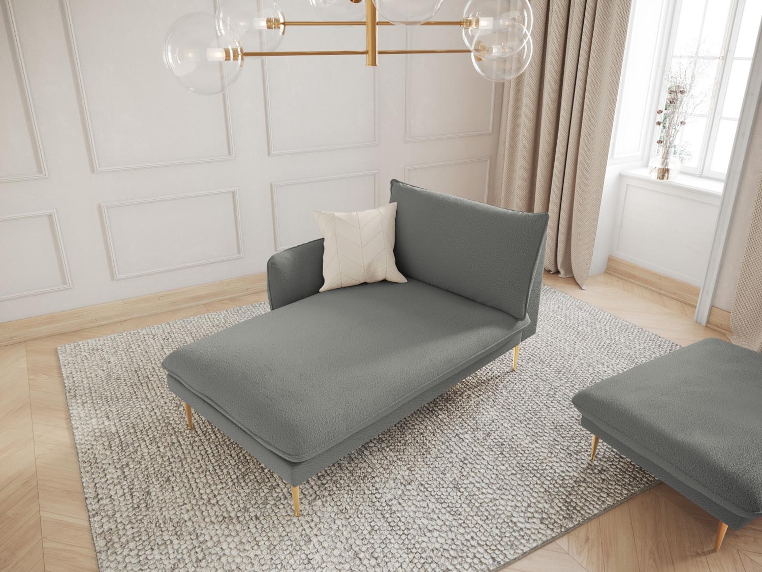 Elegantes Vienna Boucle Sofa Chaise Lounge links mit 1 Sitz und 110 cm in stilvollem Grau und Gold, ideal für moderne Wohnräume.