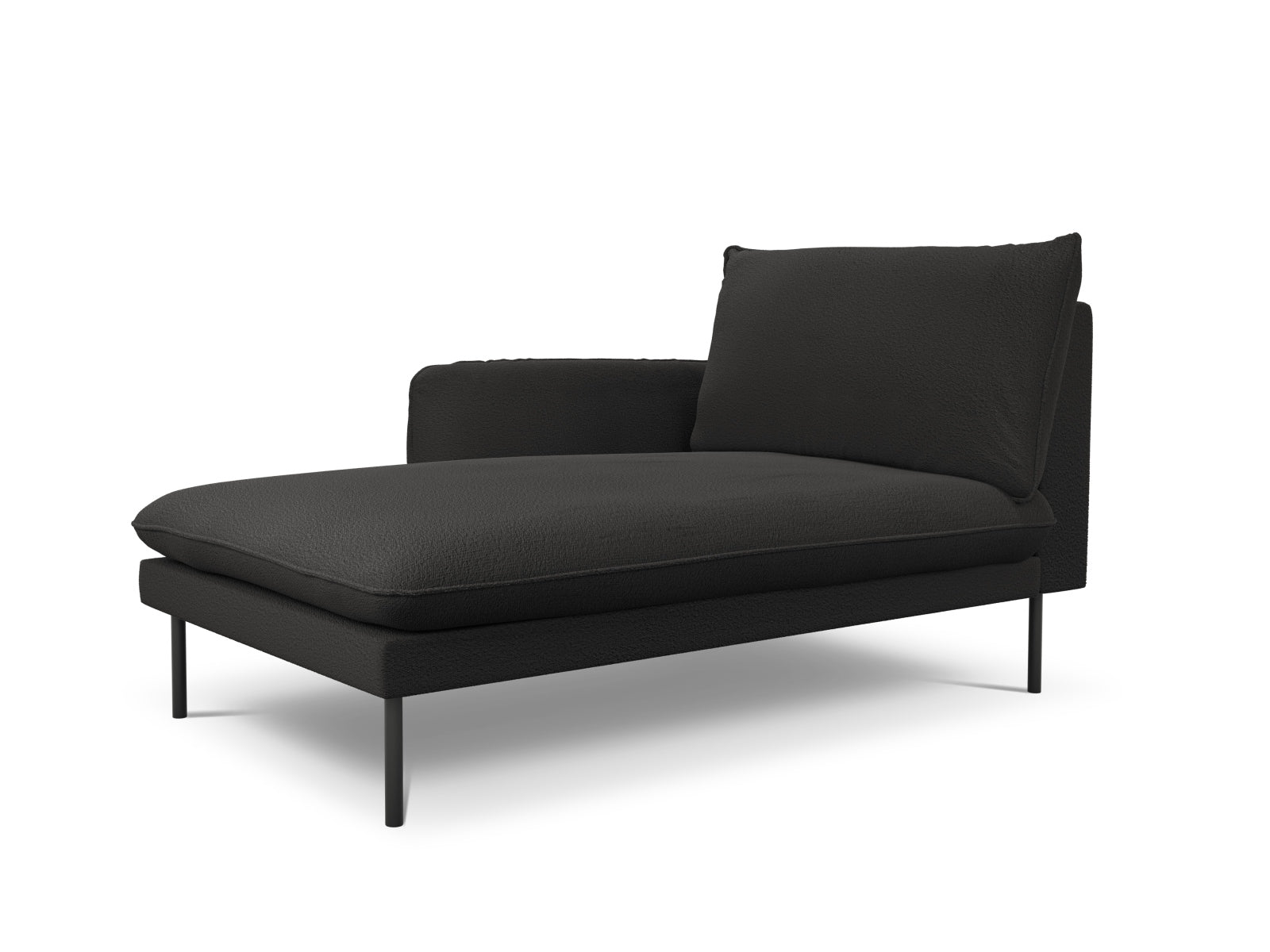 Stilvolles L-Sofa links im Boucle-Design, 1 Sitzplatz, 110 cm, in elegantem Schwarz, perfekt für zeitgemäße Inneneinrichtungen.