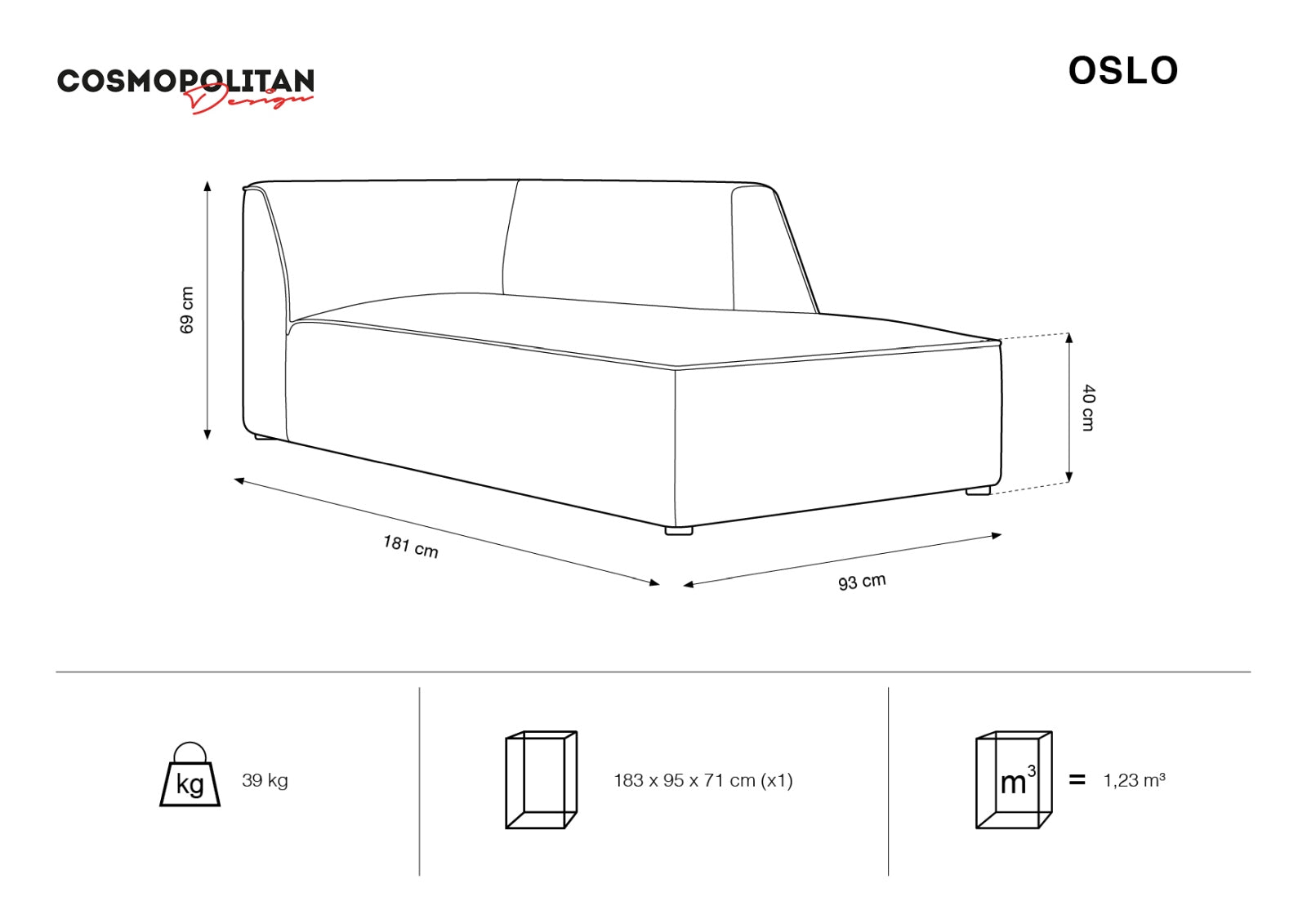 Oslo Chaise Longue rechts 1 Sitzer in Light Beige präsentiert im Onlineshop von KAQTU Design AG. Modulares Sofa ist von Cosmopolitan Design