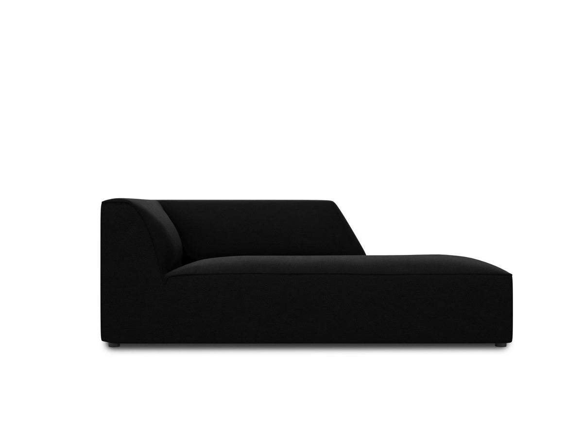 Beige Samt-Chaiselongue Siena von Cosmopolitan Design, rechte Ausführung, Massivholzrahmen, schwarze Kunststoffbeine, 181cm lang.