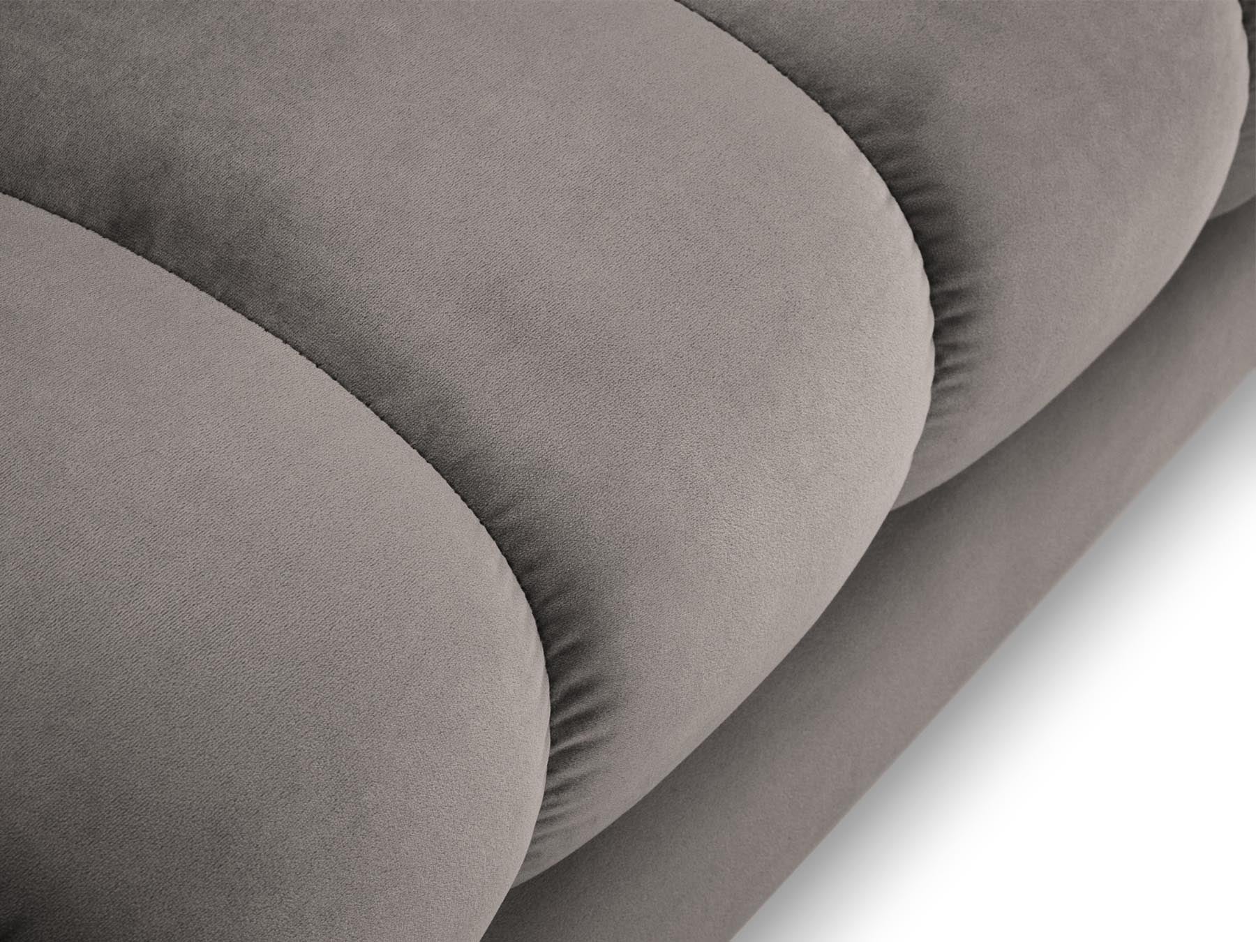 Moderne 1-Sitzer Chaise Longue rechts Bali in zartem Light Grey-Bluvel, perfekt für einladende und stilvolle Wohnambiente.