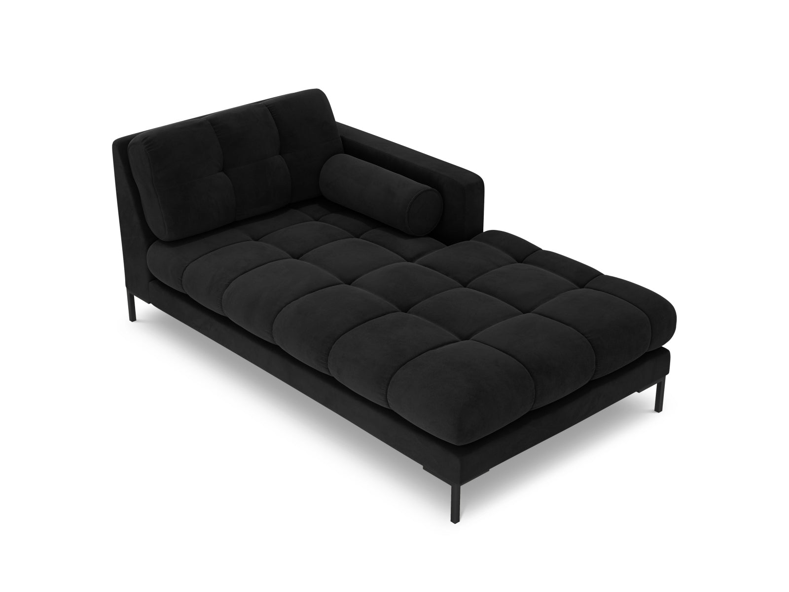 Elegante 1-Sitzer Chaise Longue rechts Bali in stilvollem Black-Bluvel, ideal für moderne Wohnräume und vielseitige Sofa-Kombinationen.