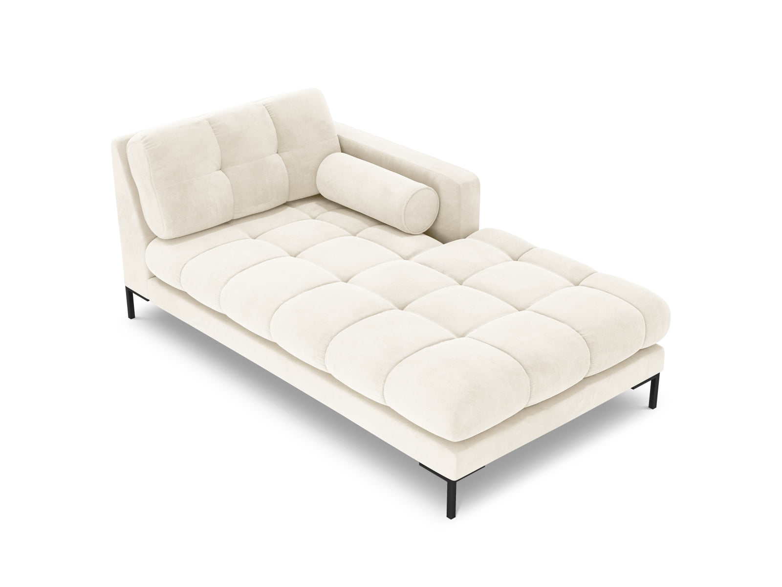 Elegante 1-Sitzer Chaise Longue rechts Bali in sanftem Light Beige-Bluvel, ideal für stilvolle Wohnräume und modernes Design.
