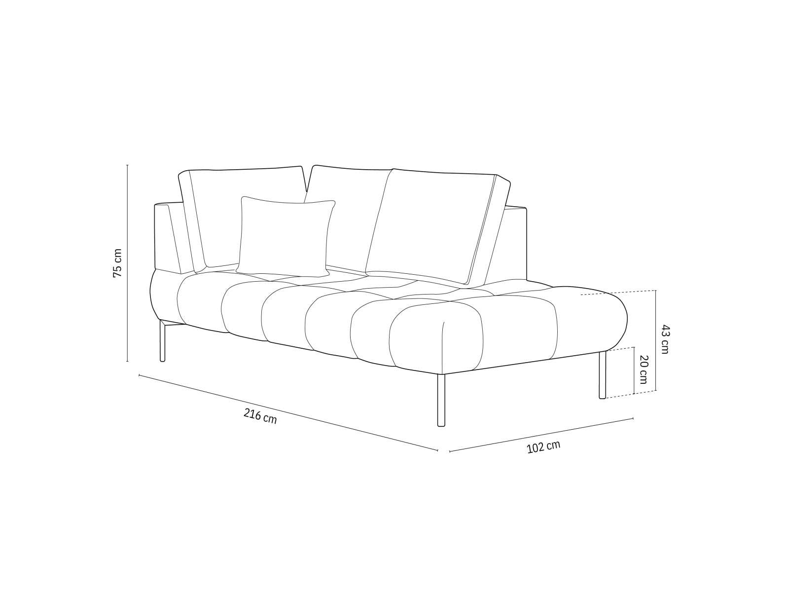 Erleben Sie luxuriösen Komfort mit der Hastings Velour Chaise Longue rechts 2 Sitzer von Cosmopolitan Design – perfekt für Ihr elegantes Zuhause.