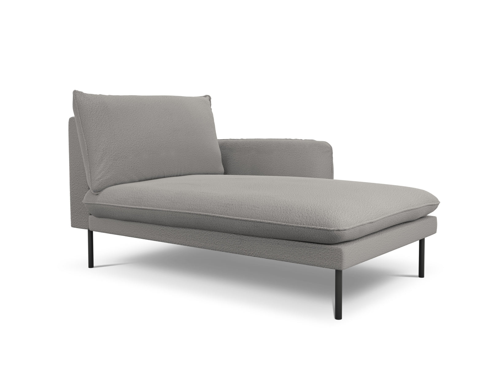 Modernes Vienna Boucle Sofa Chaise Lounge in Grau/Schwarz, perfekt für stilvolle Interiors. Bequeme 1-Sitz-Lösung mit elegantem Design.