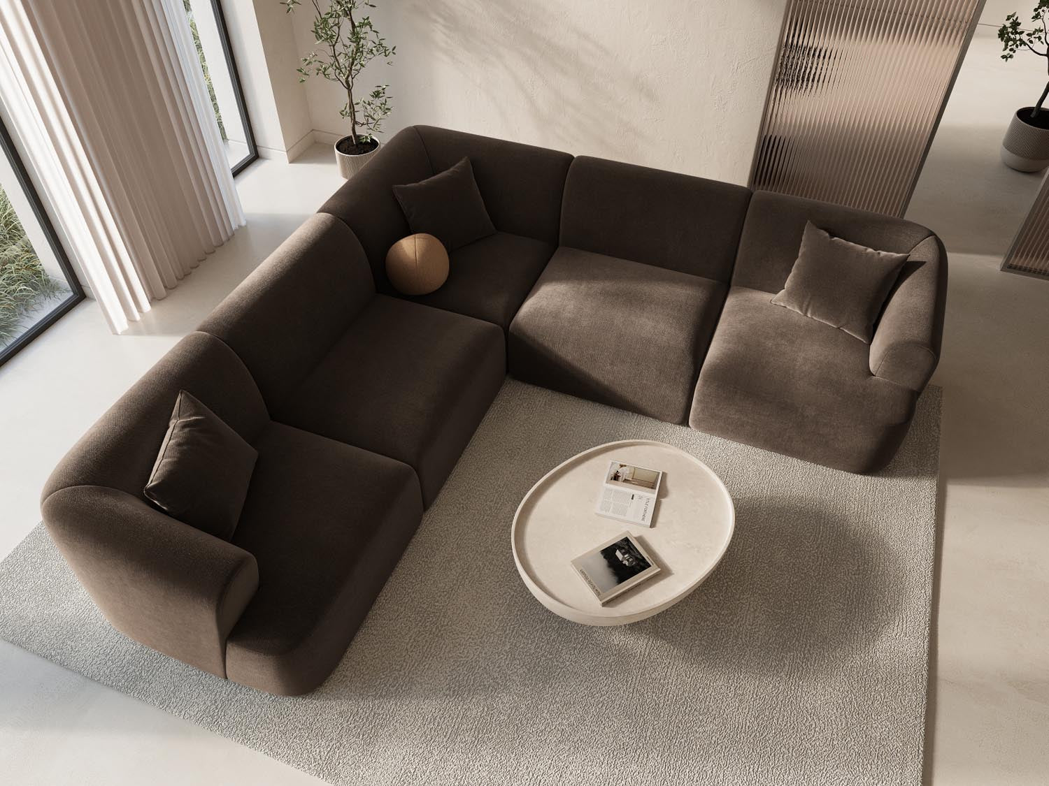 Entdecken Sie das stilvolle Campi Velour Modular Ecksofa 6 Sitzer von Cosmopolitan Design – perfekt für moderne Wohnkonzepte, flexibel und bequem.