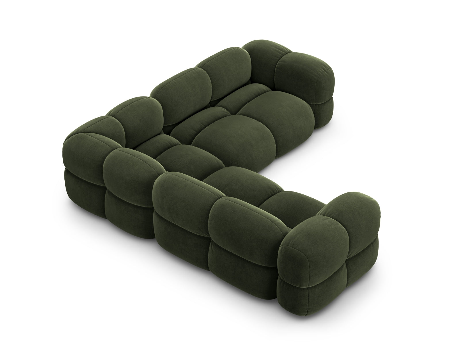 Stilvolles Loretto Velour Ecksofa in sattem Grün, großzügiger 4-Sitzer mit 250 cm, perfekt für moderne Wohnkonzepte von Cosmopolitan Design.