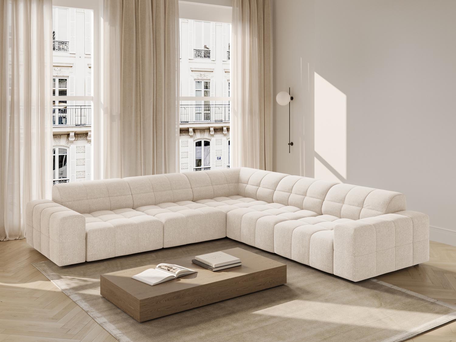 Chicago Ecksofa 4 Sitzer 287cm in Light Beige präsentiert im Onlineshop von KAQTU Design AG. Ecksofa ist von Cosmopolitan Design